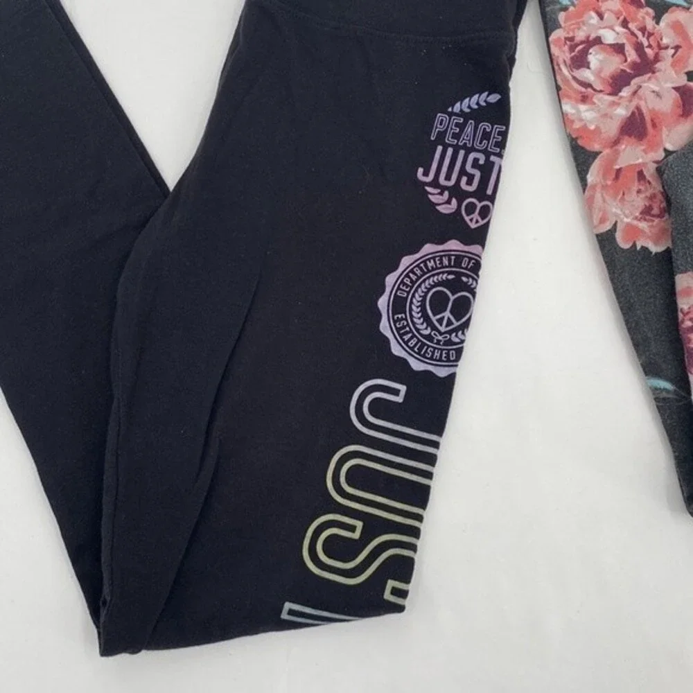 Lot of 2 Justice Full Length Leggings Floral Spellout Leg Girls XL 16/18